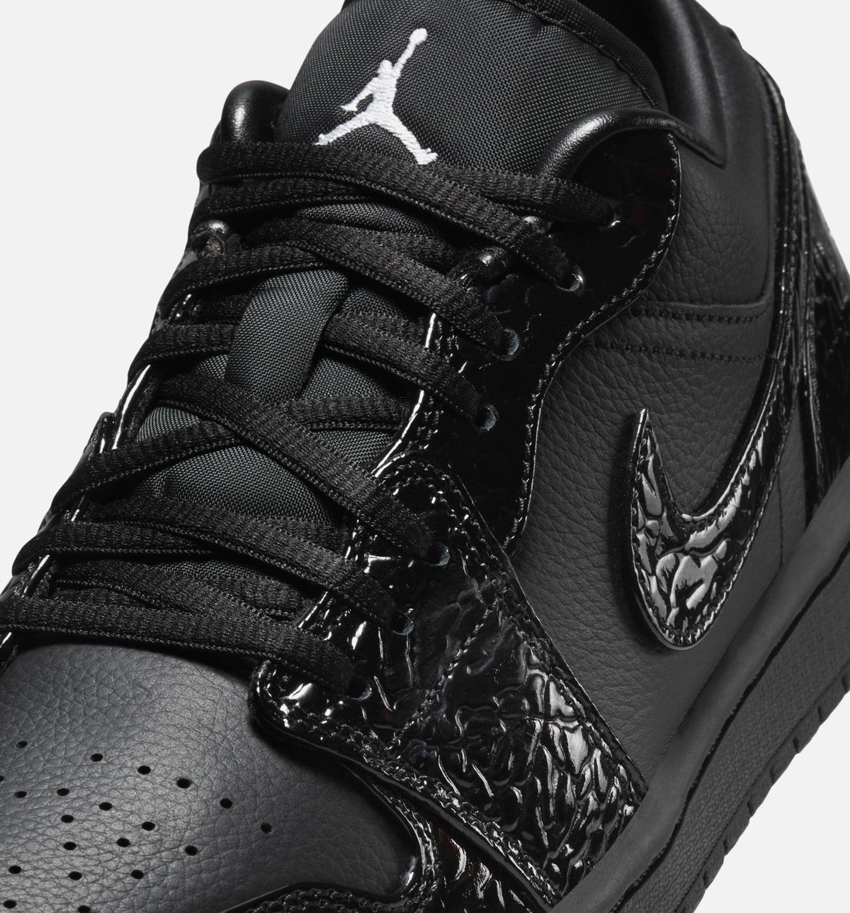 Air Jordan 1 Low "Patent Elephant" Women's Lifestyle Shoes - Black / White / Metallic Silver