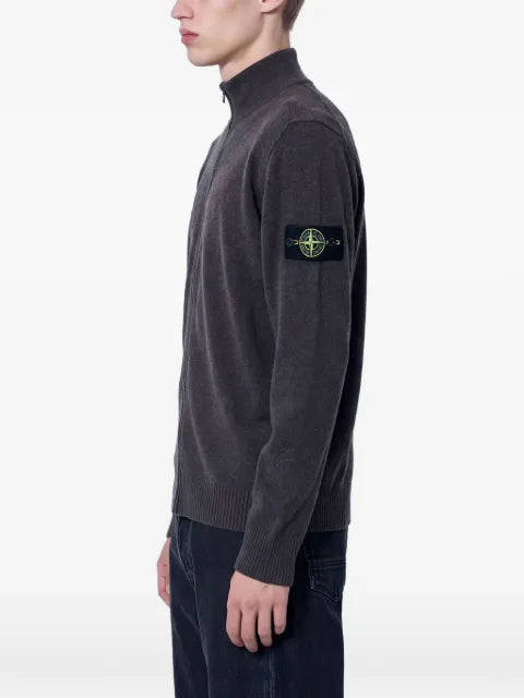 Stone Island logo-patch zip-up wool sweater