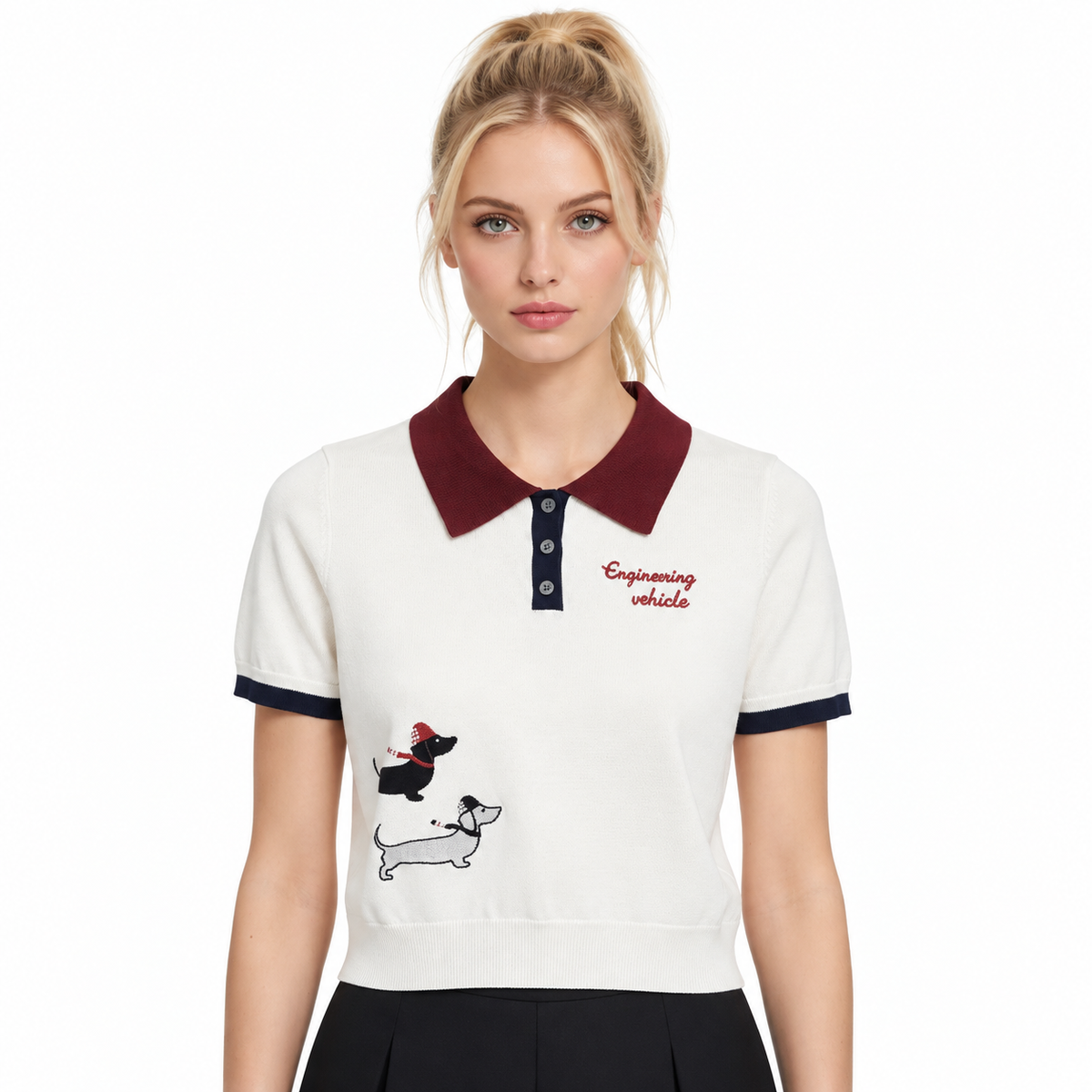 New Puppy-Embroidered Knitted T-Shirt