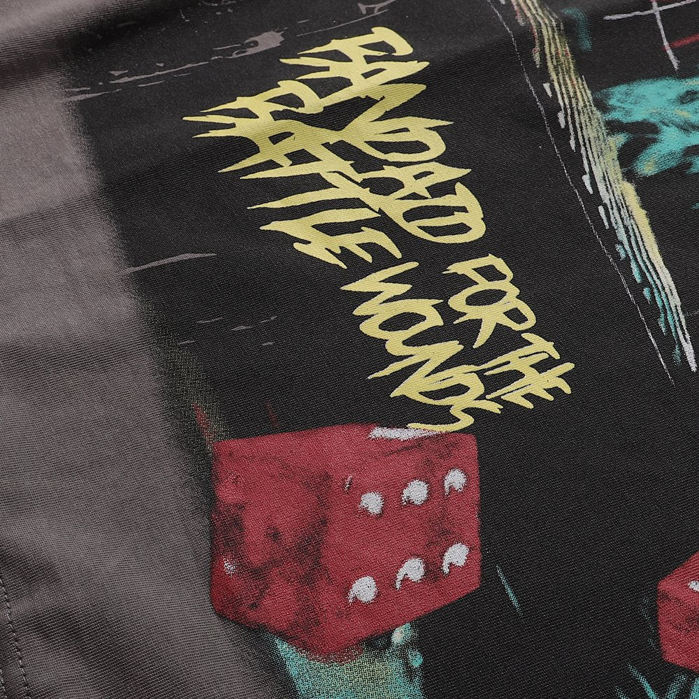 Rough Play Green Mask Dice Rhinestone Graphic T-Shirt