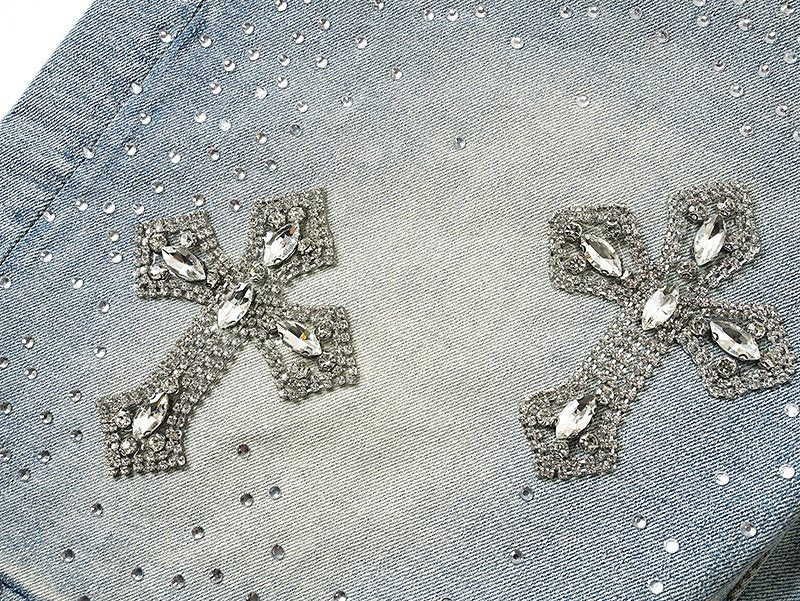 Purple Brand Rhinestone Cross Denim Shorts