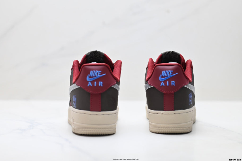 Nike Air Force 1 Low Burgundy Silver Unisex Sneakers Style 09