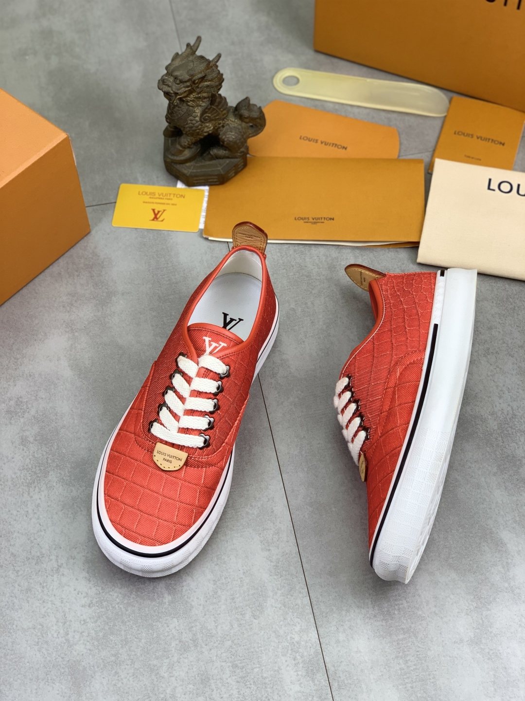 Louis Vuitton Coral Red Textured Low-Top Sneakers