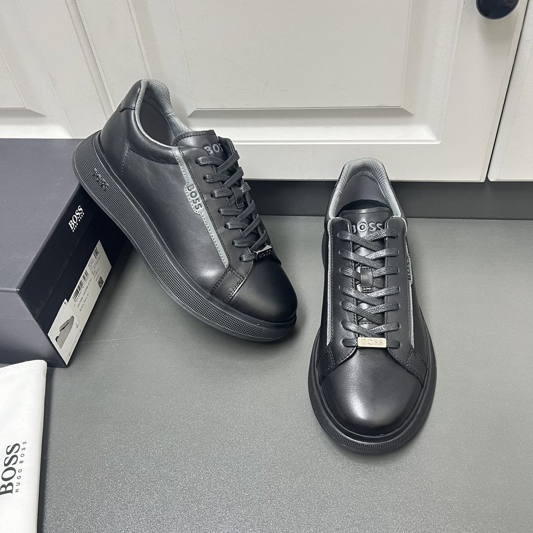 BOSS Men's Black Low-Top Sneakers - Black Finish With Tonal Sole