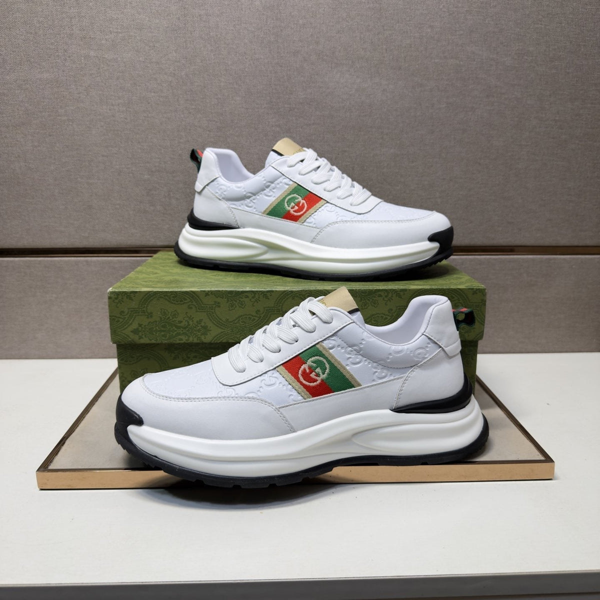 Gucci Men's Stripe Low-Top Sneakers - Layered Upper With Gold-Tone Side Emblem